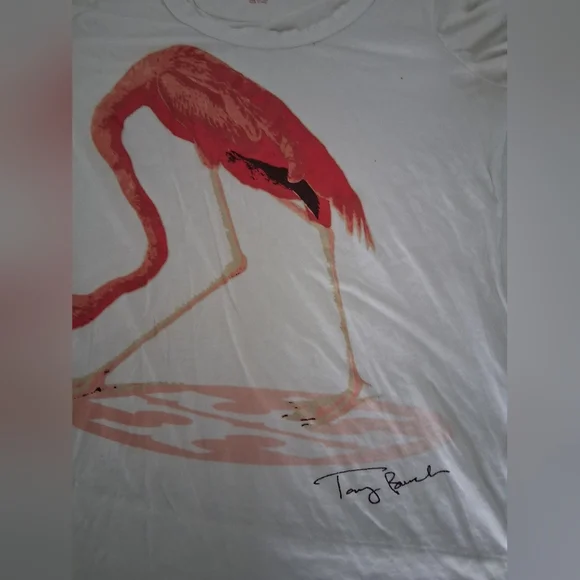 Tory Burch/ 100% Cotton/ Cream Tee with Coral Flamingo Graphic/ Size US M - Picture 6 of 10